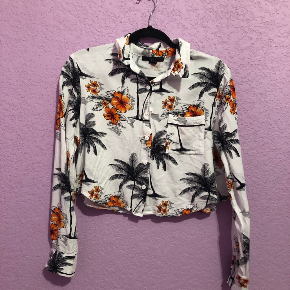 Long Sleeve Hawaiian Crop Top